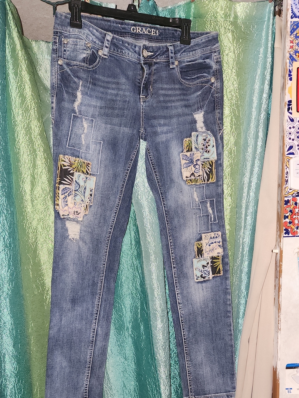 Grace Slim Skinny Patchwork Blue Women's Jeans